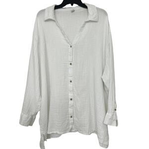 Old Navy 3X Cotton Gauze Button Down Long Sleeve Boho Beachy Oversized White